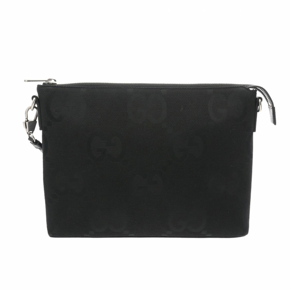 GUCCI Jumbo GG Clutch Bag Black Canvas Leather Shoulder